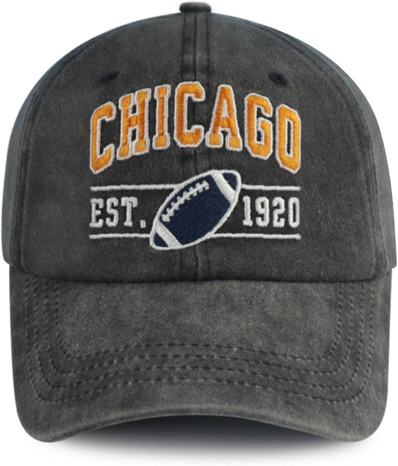 Terojnkl Embroidered City Football Hat for Men Women, Adjustable Unisex Cotton Fans Baseball Cap - Image 1